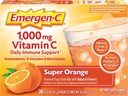 Emergen-C 1000mg σκόνη βιταμίνης C για καθημερινή ανοσοποιητική υποστήριξη Caffeine Δωρεάν συμπληρώματα βιταμίνης C με ψευδάργυρο και Μαγγάνιο, Super Orange Γεύση - 30 Count