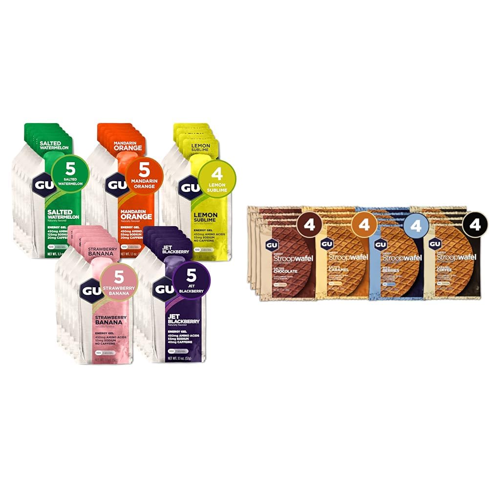 GU Energy Original 24-Count Gel and GU Energy 16-Count Stroopwafel Variety Pack Bundle