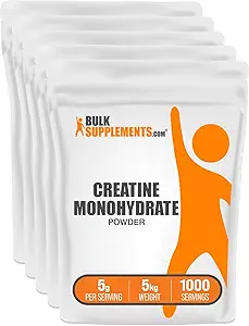 BulkSupplements.com Creatine Monohydrate Powder - Creatine Supplement, Micronized Creatine, Creatine Powder - Χωρίς γεύση και γλουτένη, 5g (5000mg) ανά Σερβίρισμα, 5kg (11 λίβρες) (Pack of 5)