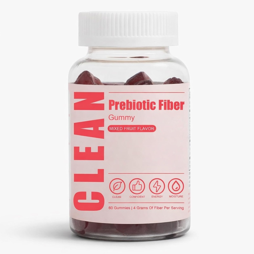 Clean Prebiotic Fiber Gummy, Clean Fiber Gummies for Men, Men Prebiotic Supplement for Digestive Gut Health, Non-GMO, 60 Gummies / 4g Fibers Per Serving