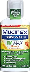 Mucinex μέγιστη μέγιστη αντοχή DM MAX, Symptom Relief, Suppressant Βήχας και προσδοκώμενη, Μέλι & Berry Flavor, 6 FL OZ