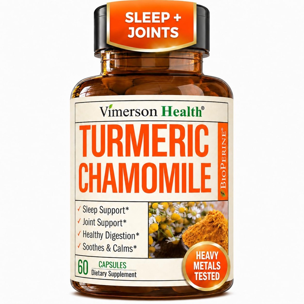 Turmeric Supplement & Chamomile Capses for Sleep - Βιολογικό Turmeric Sleep Supplement with Chamomile Flowers Extract (Manzanilla) - Relaxation & Stress Support - Joint & Digestive Health. 60 Κάψουλες
