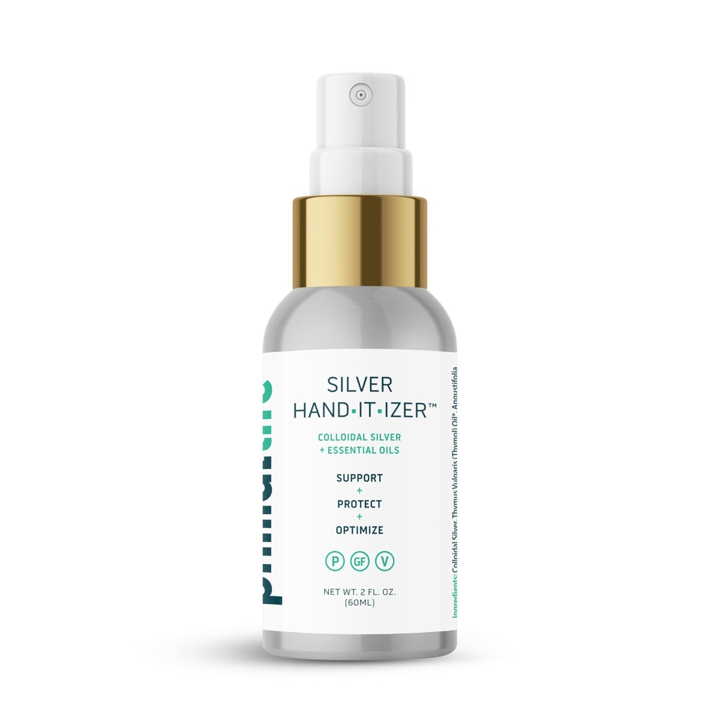 Primal Life Organics Silver Hand-it-izer Spray, Colloidal Silver Natural Hand Cleaner Spray, Keep Hands Fresh with Colloidal Silver Liquid Hand Spray, Alcohol-Free, 2 oz