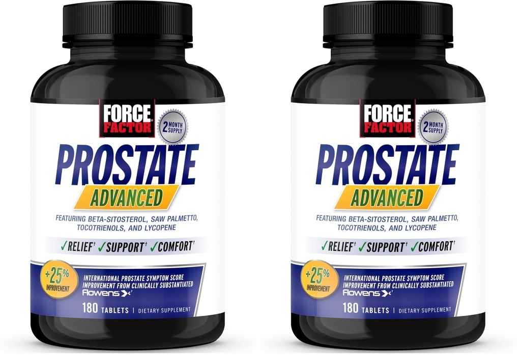 Force Factor Prostate Advanced, Health Supplement for Men for Reducing Nighttime Bathroom Trips, Bladder & Urinary Relief, with Saw Palmetto, Beta-Sitosterol, 180 Tablets, (Pack of 2)