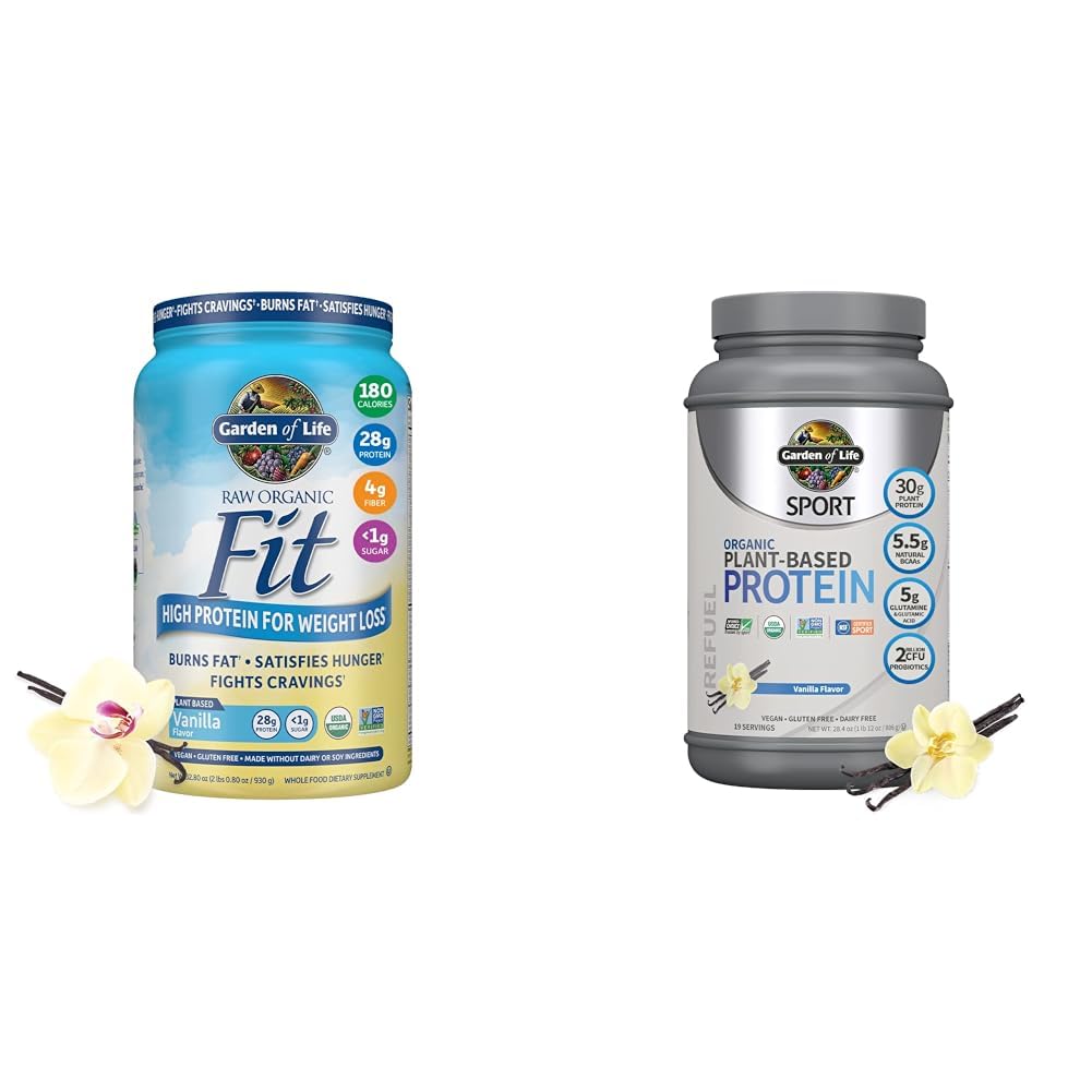 Garden of Life Raw Organic Fit Vegan Protein Powder Vanilla with Organic Vegan Sport Protein Powder Vanilla, Plant Based Protein for Weight Loss and Post Workout Recovery