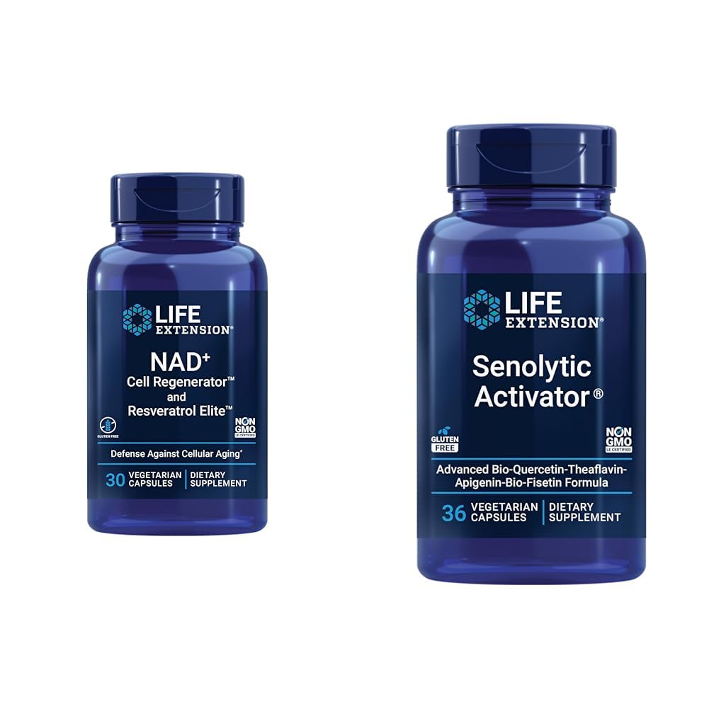 Life Extension NAD+ Cell Regenerator, Resveratrol Elite, Senolytic Activator with Quercetin, Fisetin, Theaflavins for Cellular Health, 30 and 36 Vegetarian Capsules