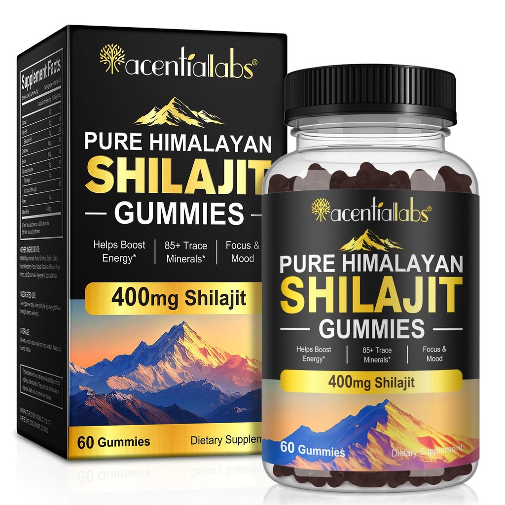 Shilajit Gummies 60 Count – Shilajit Resin with Fulvic Acid & Trace Minerals | Vegan, Non-GMO | Herbal Mineral Supplement for Daily Wellness Support