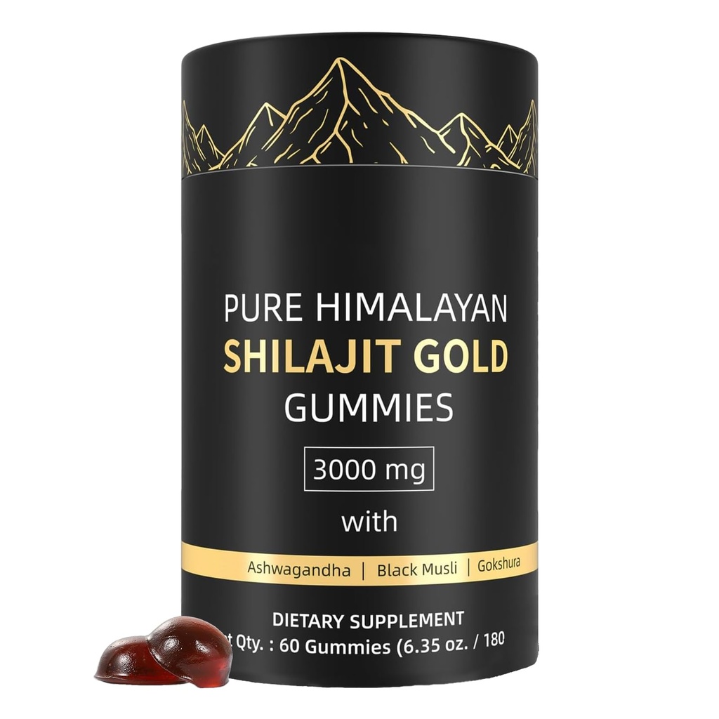 Shilajit Gummies, Form Himalayan Shilajit, with Ashwagandha Gokshura, No Added Sugar Non-GMO 100% Natural & Organic, Fulvic Acid & 85+ Trace Minerals for Men, Women | 60 Gummy