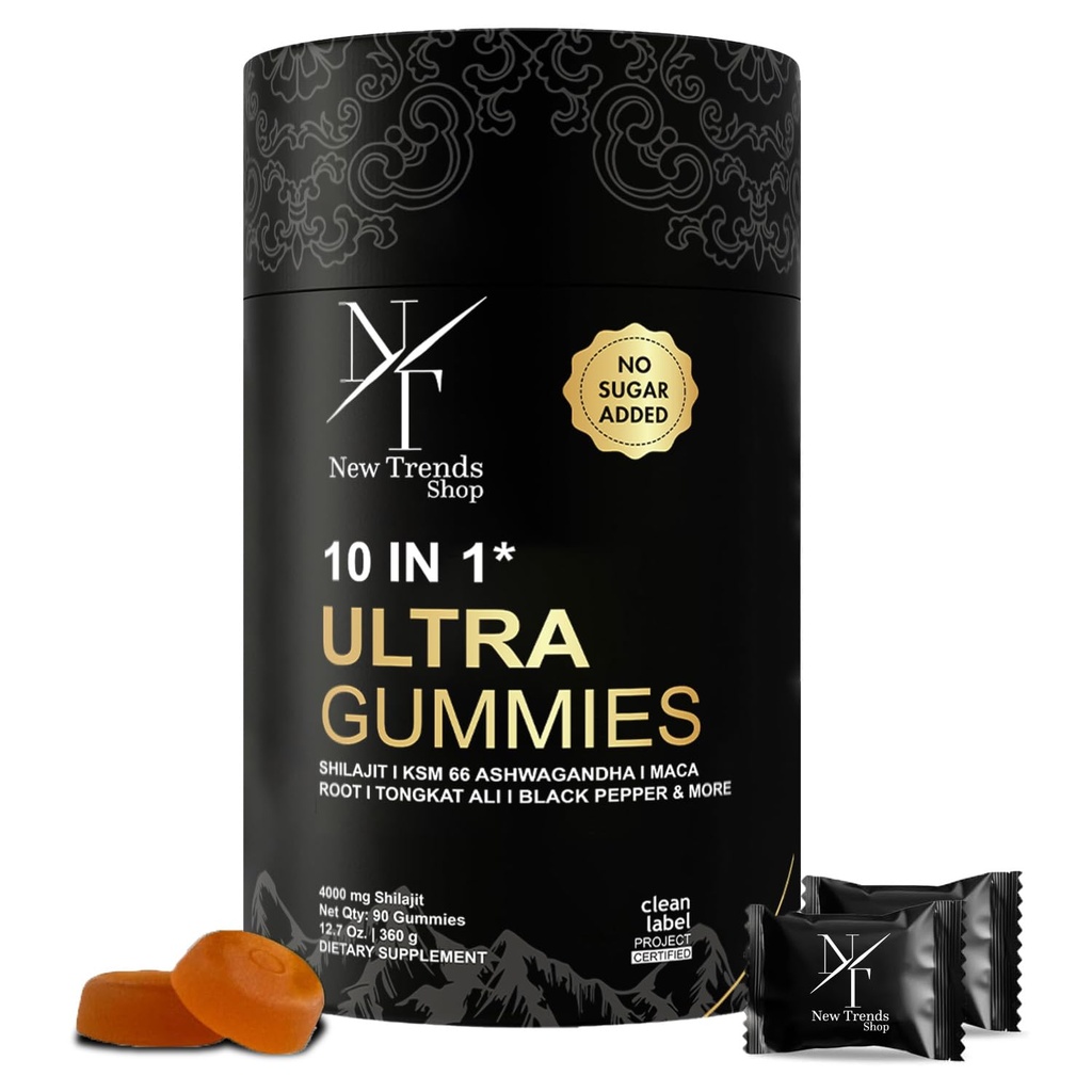 Shilajit Gummies 10-in-1 Ultra Shilajit Gummies | 4000 mg Pure Shilajit, Tongkat Ali, Maca Root, 75% Fulvic Acid | Sugar-Free Vegan, 85+ Trace Minerals | 90 Pack