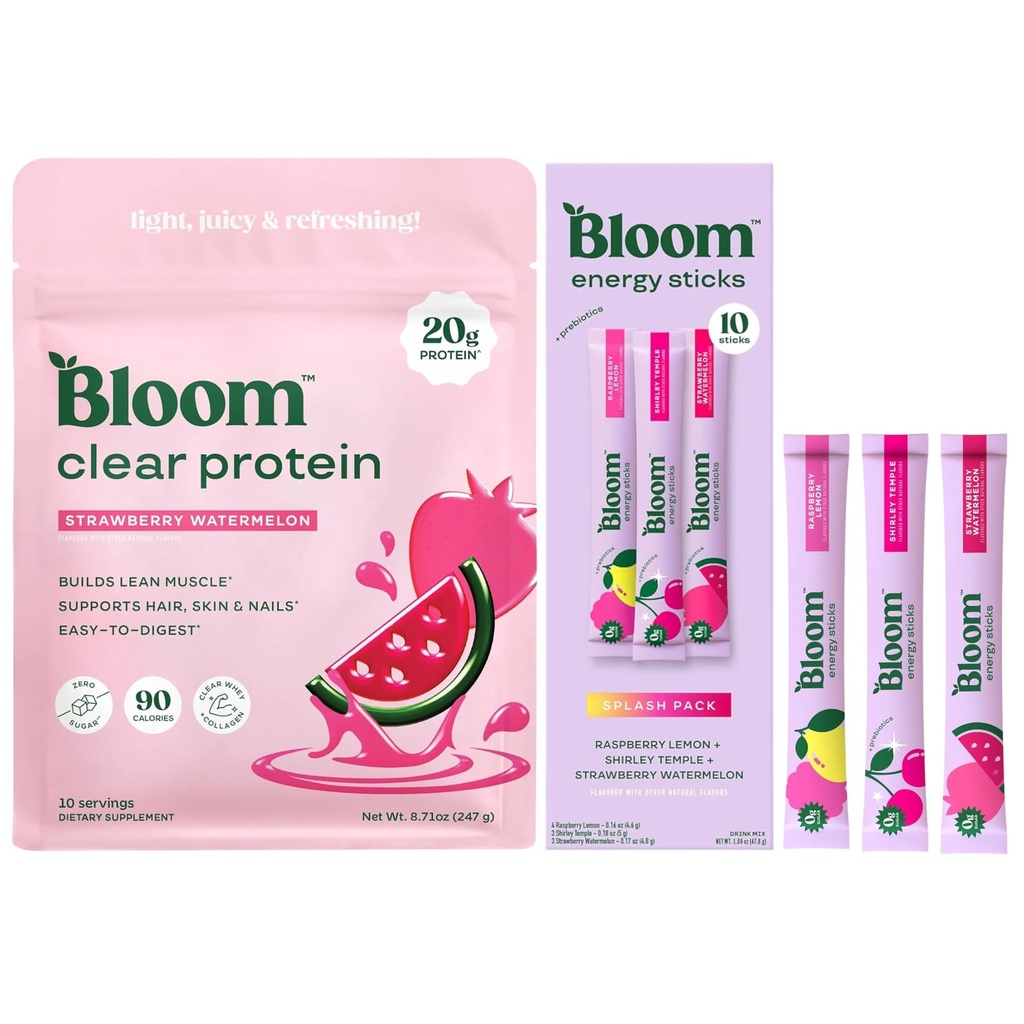 Bloom Strawberry Watermelon Clear Protein and Variety Energy Packets Bundle