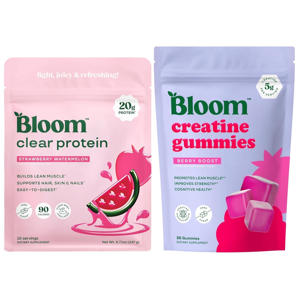 Bloom Strawberry Watermelon Clear Protein and Creatine Gummies Bundle