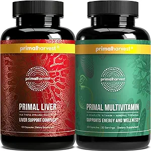 Primal Συγκομιδή Multivitamin & Συμπληρώματα ήπατος για γυναίκες και άνδρες Σύμπλεγμα υποστήριξης ήπατος με άλφα-Λιποϊκό οξύ, L-Cysteine HCL, L-Glutathione, Γαϊδουράγκαθο γάλακτος, και Spirulina