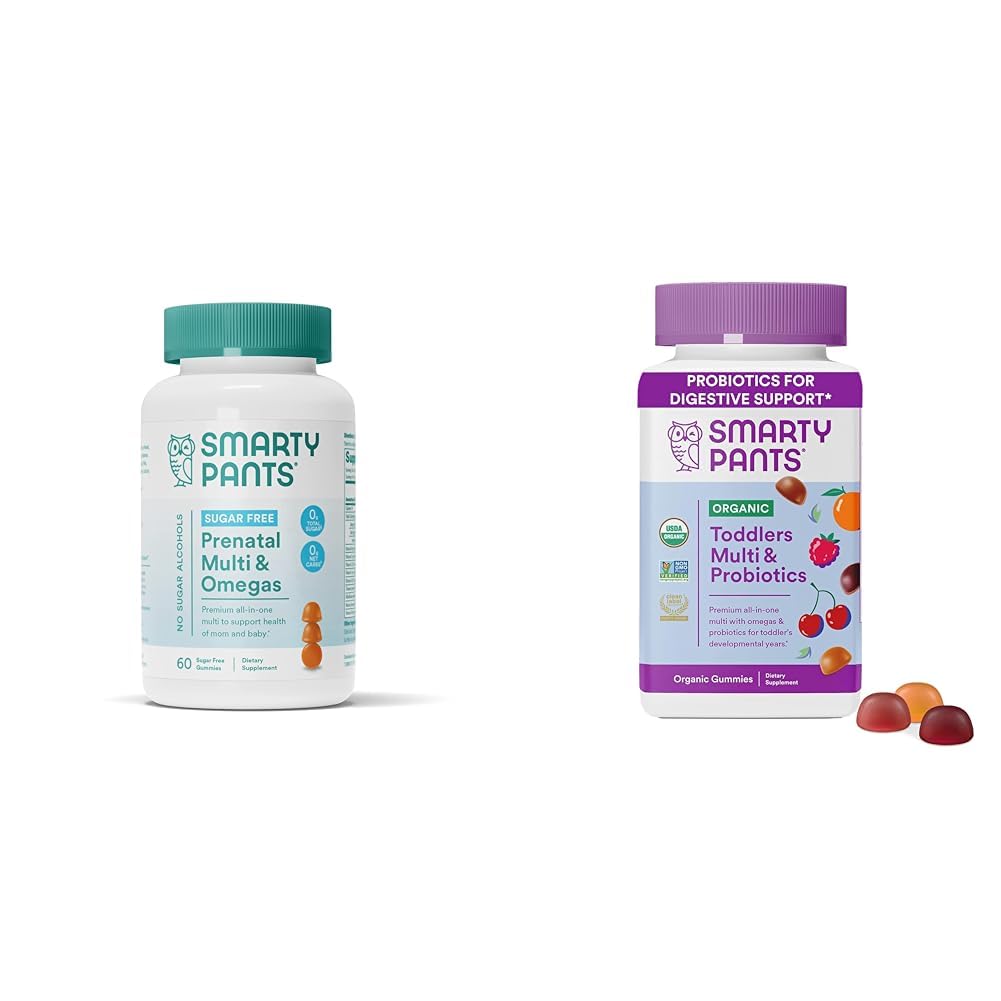 SmartyPants Prenatal Vitamins for Women, Sugar Free Multivitamin Gummies & Organic Toddler Multivitamin Gummies: Probiotics, Omega 3 (ALA), Vitamin D3, C