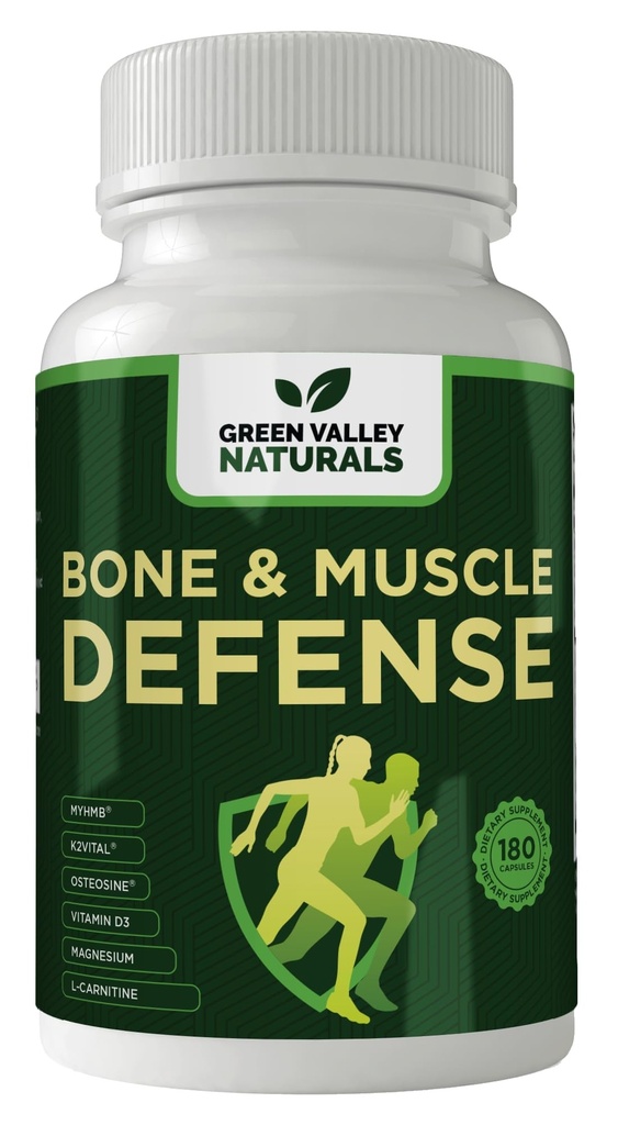 Green Valley Naturals Bone & Muscle Defense Supplement – Bone Health, Muscle Support & Joint Mobility Formula with MyHMB, Magnesium, Vitamin D3 & L-Carnitine for Daily Wellness, 60 Capsules
