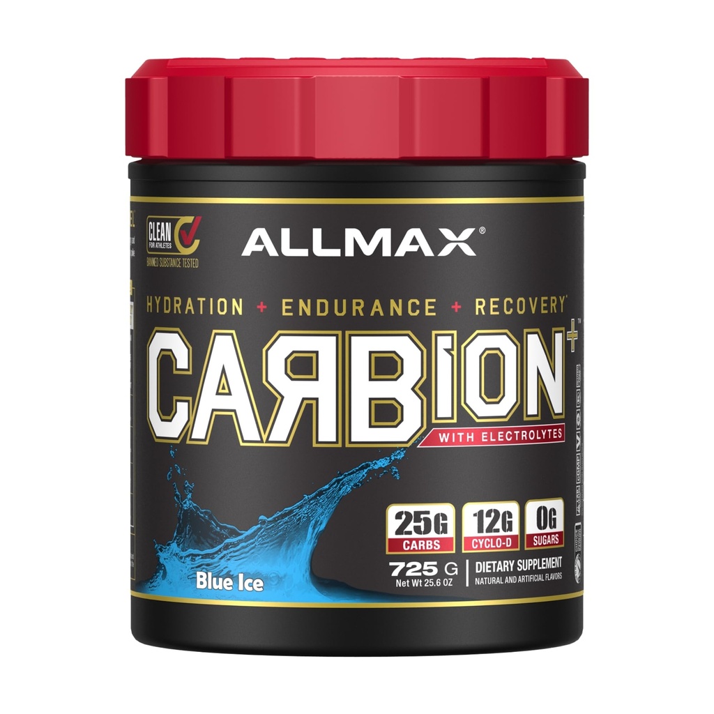 ALLMAX CARBION+, Blue Ice - 725 g - High-Performance Training Fuel - Boosts Hydration, Performance & Recovery - with 25 g Carbs & Zero Sugar - 25 Servings