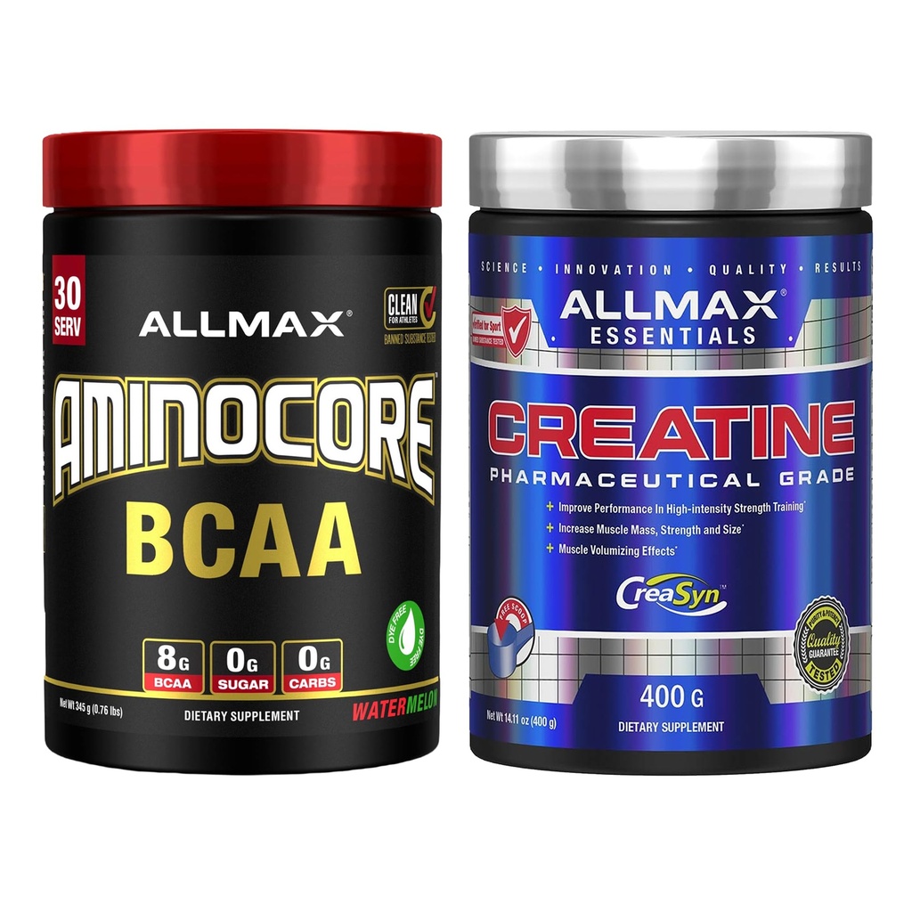 ALLMAX Aminocore + Creatine Monohydrate Stack – BCAAs, EAAs, Creatine Powder Supplement – Muscle Recovery & Workout Performance Support