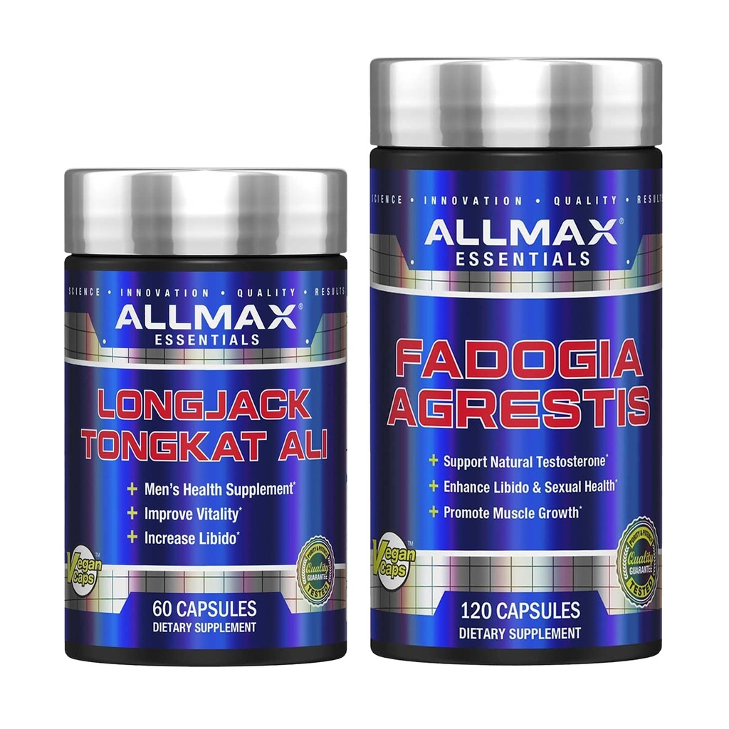 ALLMAX Fadogia Agrestis + Longjack Tongkat Ali – Natural Male Vitality Support Supplement for Men – Energy, Strength, Stamina & Performance Bundle