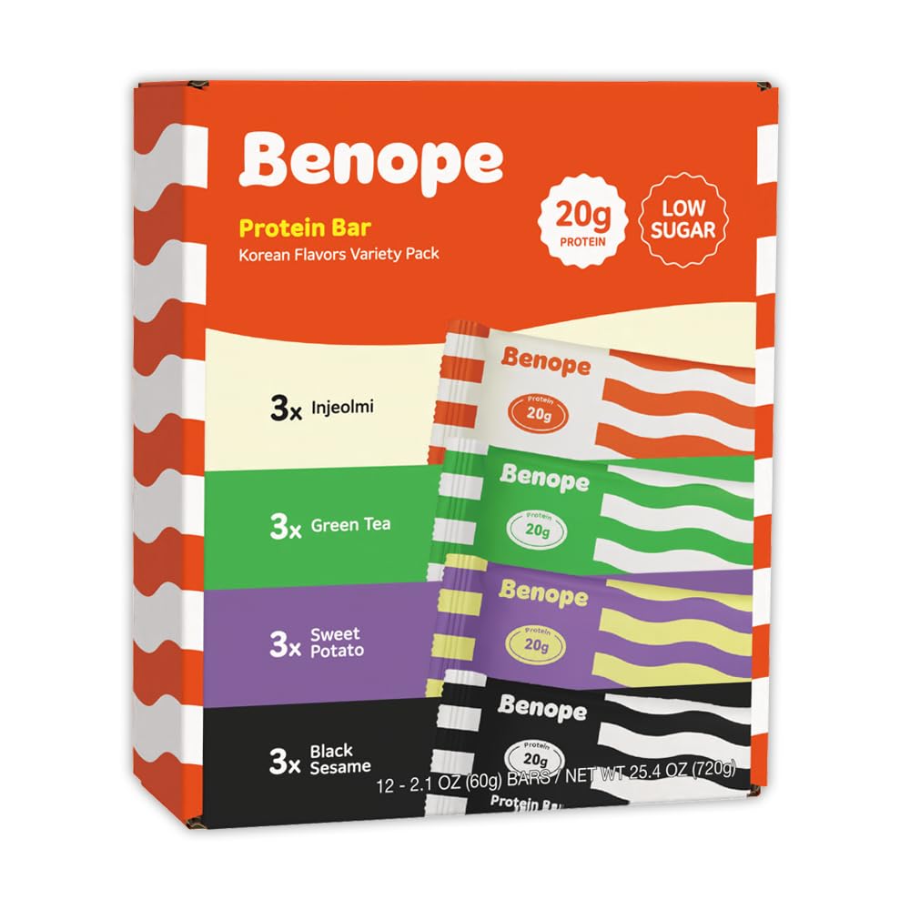 Benope Protein bar Korean Flavors Variety Pack 60g x 12ea, high protein, low sugar, low carb, energy bar, nutritious snack, high protein snacks, gluten free