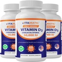 Vitamatic 3 Pack Βιταμίνη D3 50.000 IU (ως Cholecalciferol), Μία Εβδομαδιαία Δόση, 1250 mcg, 60 κάψουλες Veggie 1 έτος προσφοράς, Προοδευτική Φόρμουλα Βοηθώντας Ανεπάρκειες Βιταμίνης D