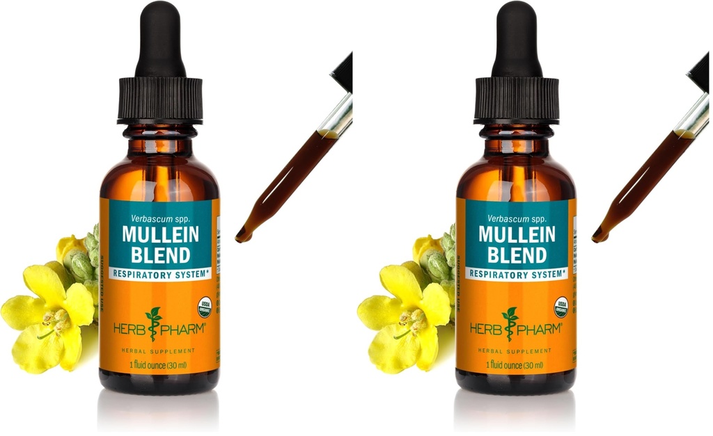 Herb Pharm Certified Organic Mullein Blend Liquid Extract for Respiratory System Support - 1 Ounce (Pack of 2)