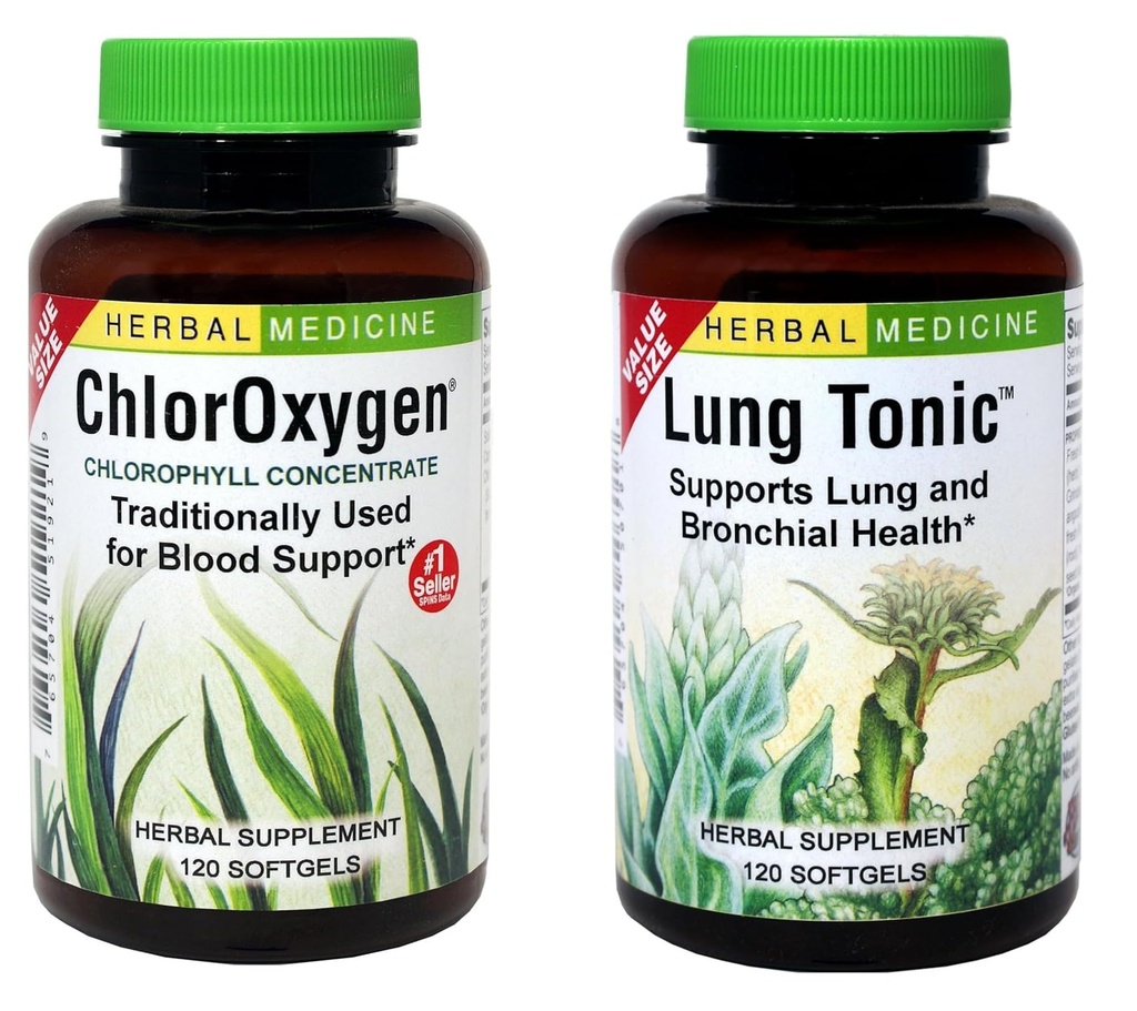 Herbs Etc. ChlorOxygen & Lung Tonic – Chlorophyll & Herbal Lung Support for Blood Oxygen, Energy, Breathing & Bronchial Health with Mullein, Horehound & Grindelia – 240 Softgels