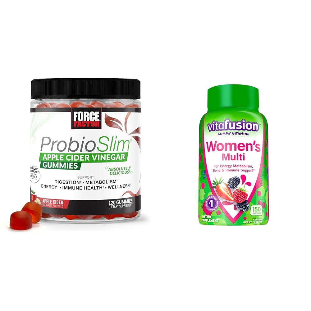 Force Factor ProbioSlim Apple Cider Vinegar Gummies with Organic & Vitafusion Womens Multivitamin Gummies, Berry Flavored Daily Vitamins for Women with Vitamins A, C