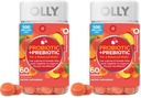OLLY Probiotic + Prebiotic Gummy,Digestive Support and Gut Health,500 Million CFUs,Fiber,Adult Chewable Supplement for Men and Women,Peach,60 Day Supply -,60 Count (Pack of 2)