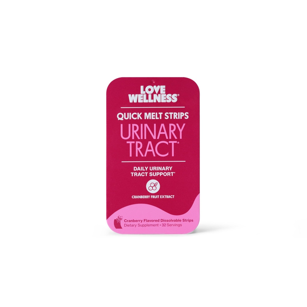 Love Wellness Urinary Tract* Quick Melt Strips - Fast-Dissolving UT Support with 36 mg PACs from Cranberry Fruit Extract - Promotes Urinary Health* - No Water Needed - Vegan and Sugar Free - 32 Strips