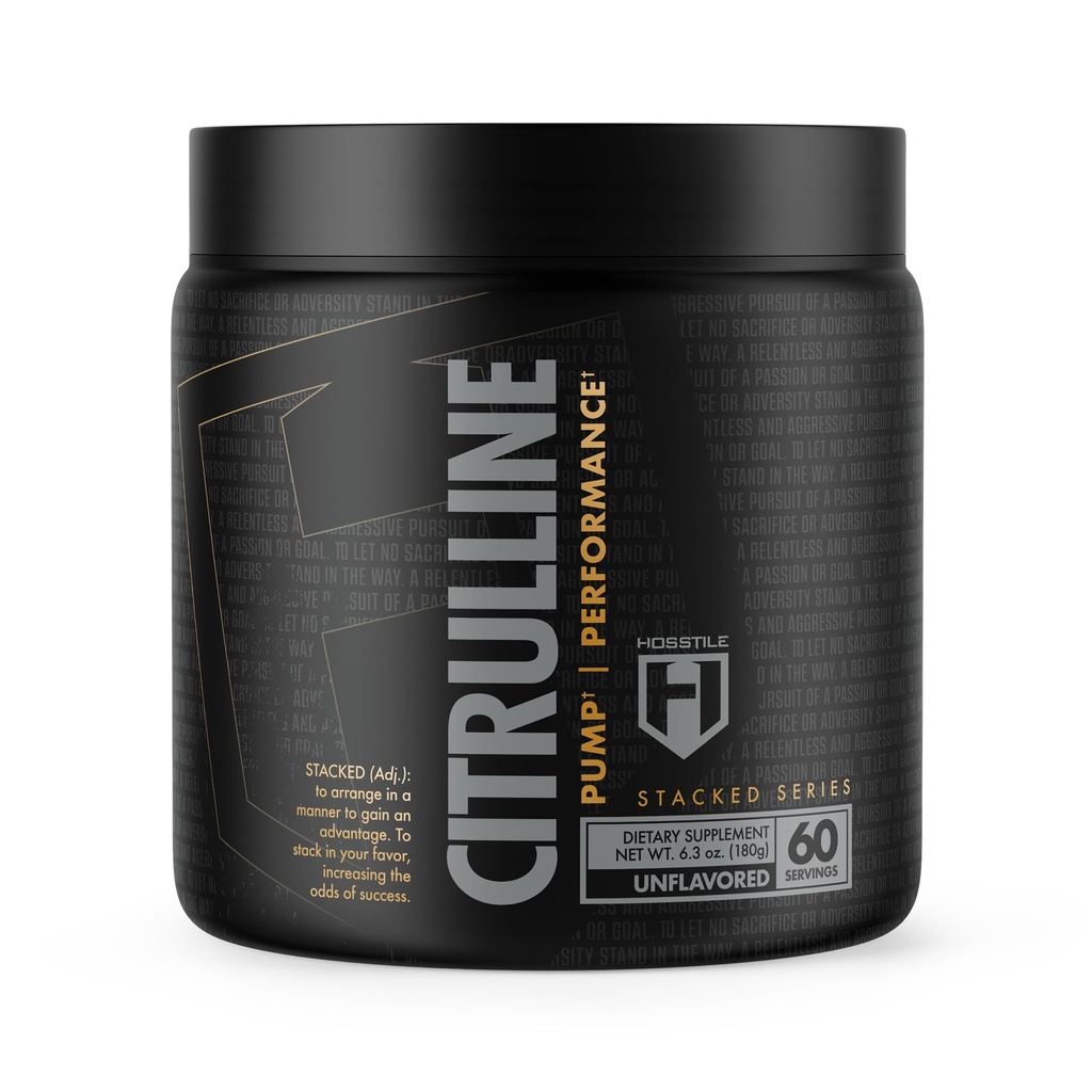 HOSSTILE Citrulline, Fermented L-Citrulline Powder, Nitric Oxide Pre Workout Supplement for Enhanced Blood Flow & Muscle Pumps, Vegan, Unflavored, 60 Servings