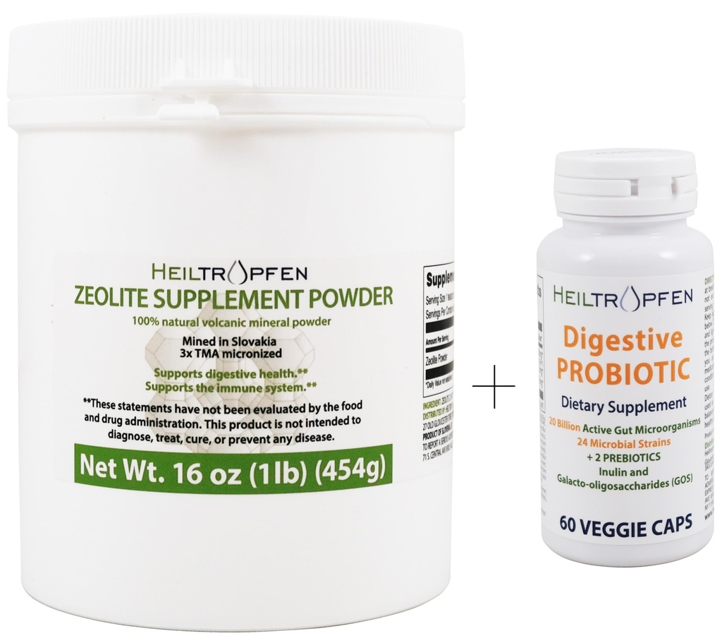 Heiltropfen Bundle/Set | Zeolite Powder 1 Pound 3X Activated + Digestive Probiotic/Prebiotic
