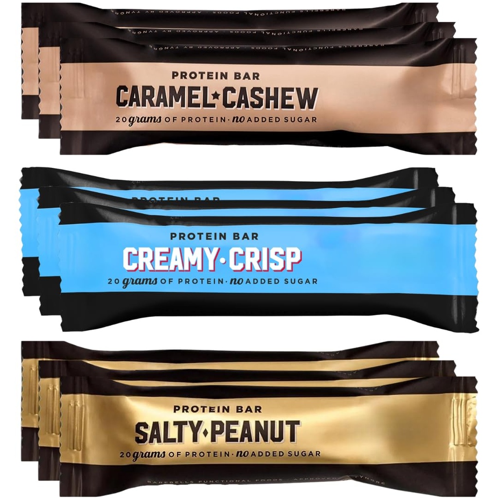 BarebeIs Protein Bars Assorted Variety Pack - 3 Flavor - Protein Snacks with 20g of Protein - 9 Count