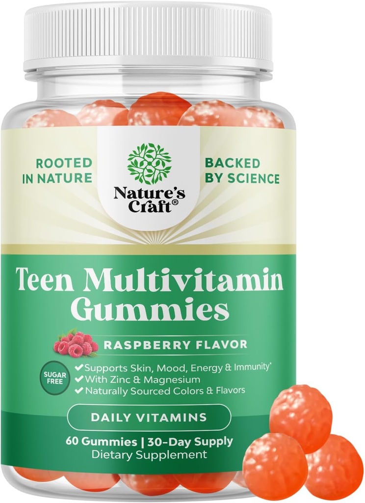 Teen Multivitamin Gummies 12-17 - Teen Boys & Girls Gummy Vitamins for Better Skin, Immune Strength, Mood & Energy Support - Teenage Girl & Boy Συμπληρώματα με Zn, Mg, Vitamin A, C, D & E - 60 Ct