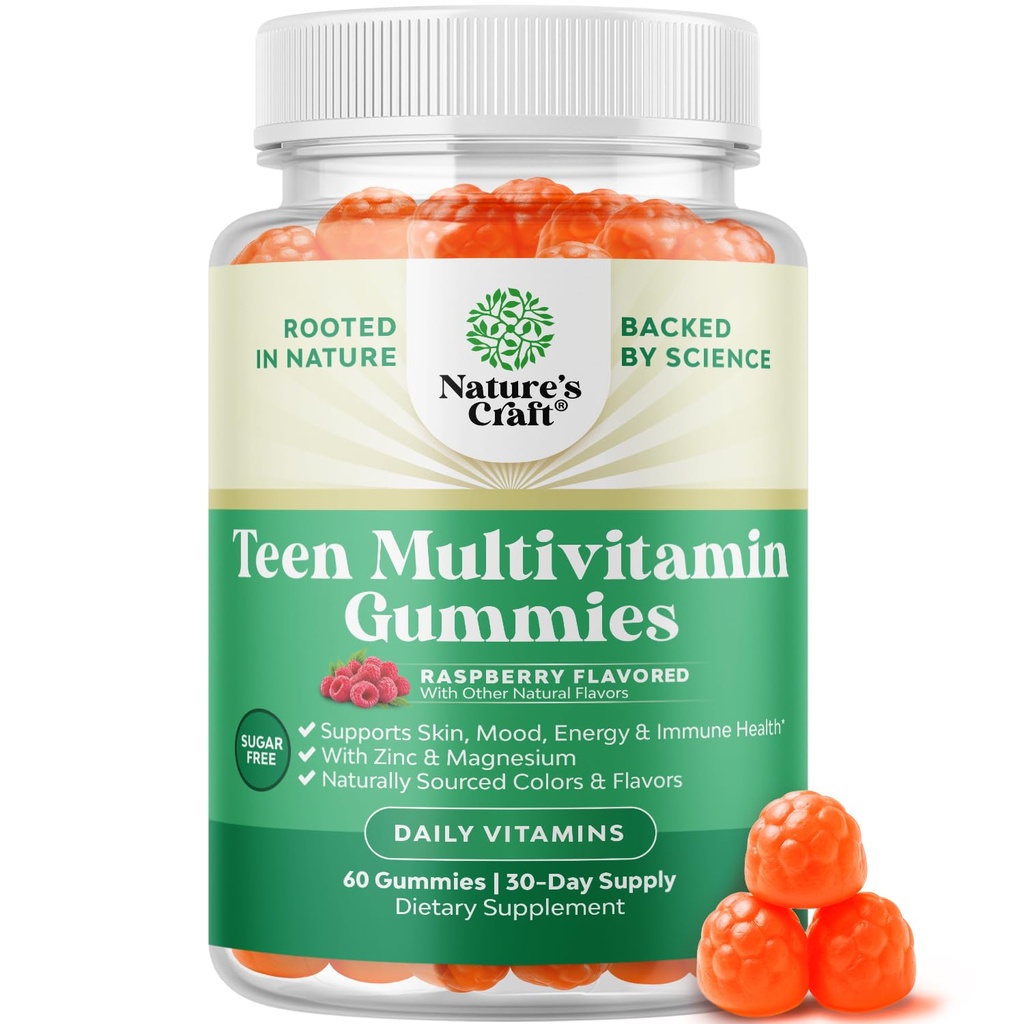 Teen Multivitamin Gummies 12-17 - Teen Boys & Girls Gummy Vitamins for Better Skin, Immune Strength, Mood & Energy Support - Teenage Girl & Boy Συμπληρώματα με Zn, Mg, Vitamin A, C, D & E - 60 Ct