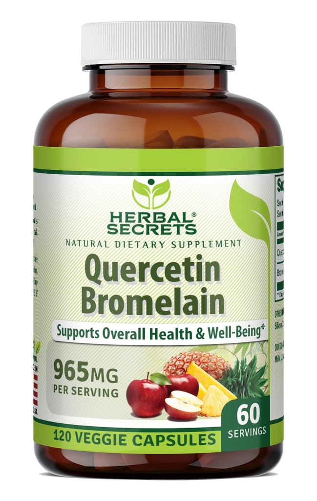 Herbal Secrets Quercetin 800mg with Bromelain 165mg, Veggie Capsules Supplement | Non-GMO | Gluten Free | Made in USA (1 Pack, 120, Count)