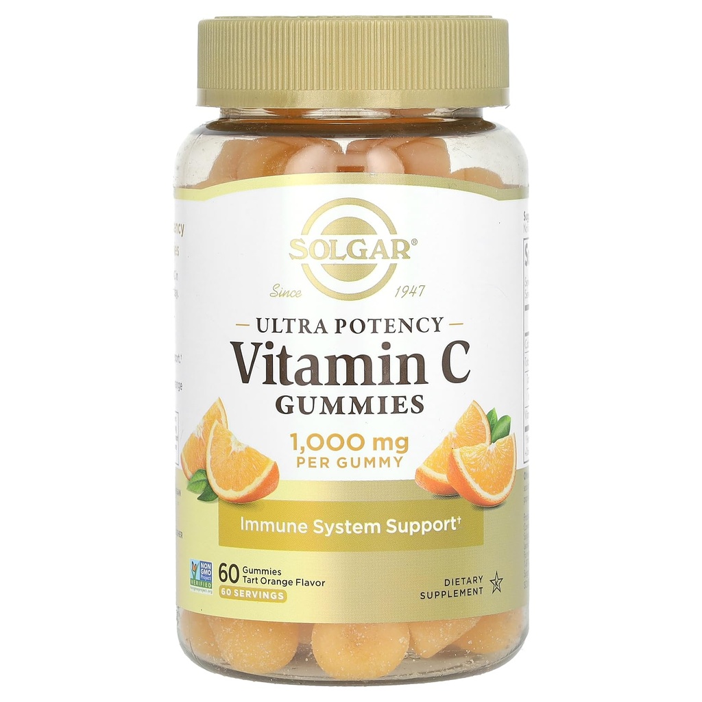 Solgar Vitamin C Gummies for Adults 1,000mg Ultra Potency Vitamin C ανοσοποιητικό σύστημα Υποστήριξη για γυναίκες & άνδρες - Νόστιμο Ταρτ Γεύση Πορτοκαλί, Vegan & Gluten-Free Gummy, 2 Μήνες Προμήθεια, 60 Μερίδες, 2g Ζάχαρη