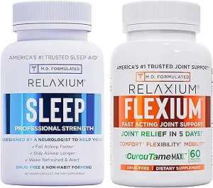Relaxium Sleep & Joint Relief Bundle, Melatonin & Ashwagandha Sleep Aid + CurcuTame & Glucosamine Chondroitin, 60 Capsules Each, Drug-Free Support for Sleep & Joint Health