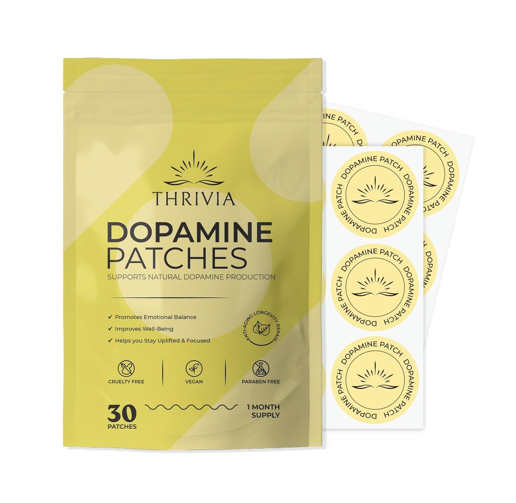 Dopamine Patches | Extra Strength Patches with Lions Mane, 5-HTP, Mucuna, Rhodiola, Damiana | Serotonin Mood Balance Patch for Women and Men (30 Count)