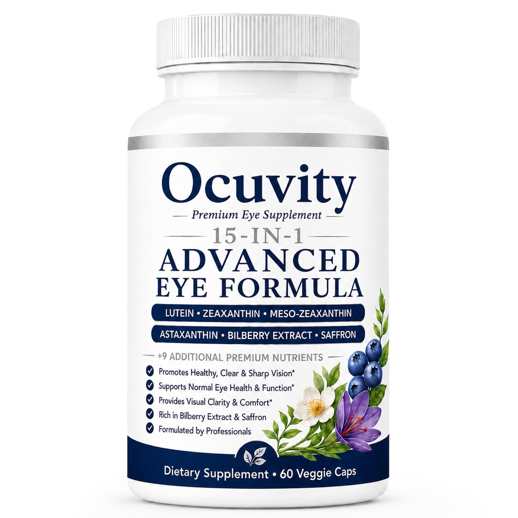 Ocuvity 15-in-1 Advanced Eye Formula, Eye Health Supplement with Lutein, Zeaxanthin & Vitamin for Blue Light Protection, Digital Eye Strain Relief, Dry Eye Comfort & Night Vision Clarity, 60 Capsules
