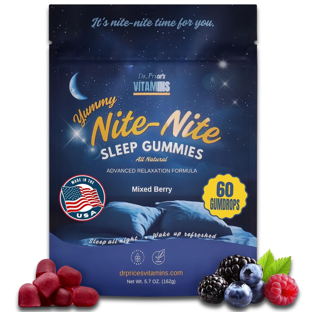 Dr. Τιμή Gummies ύπνου για ενήλικες – 3mg μελατονίνη, L-Θεανίνη, GABA & Herbal Blend – Μικτή γεύση μούρου, Gluten-free βοήθεια ύπνου – 60 Count