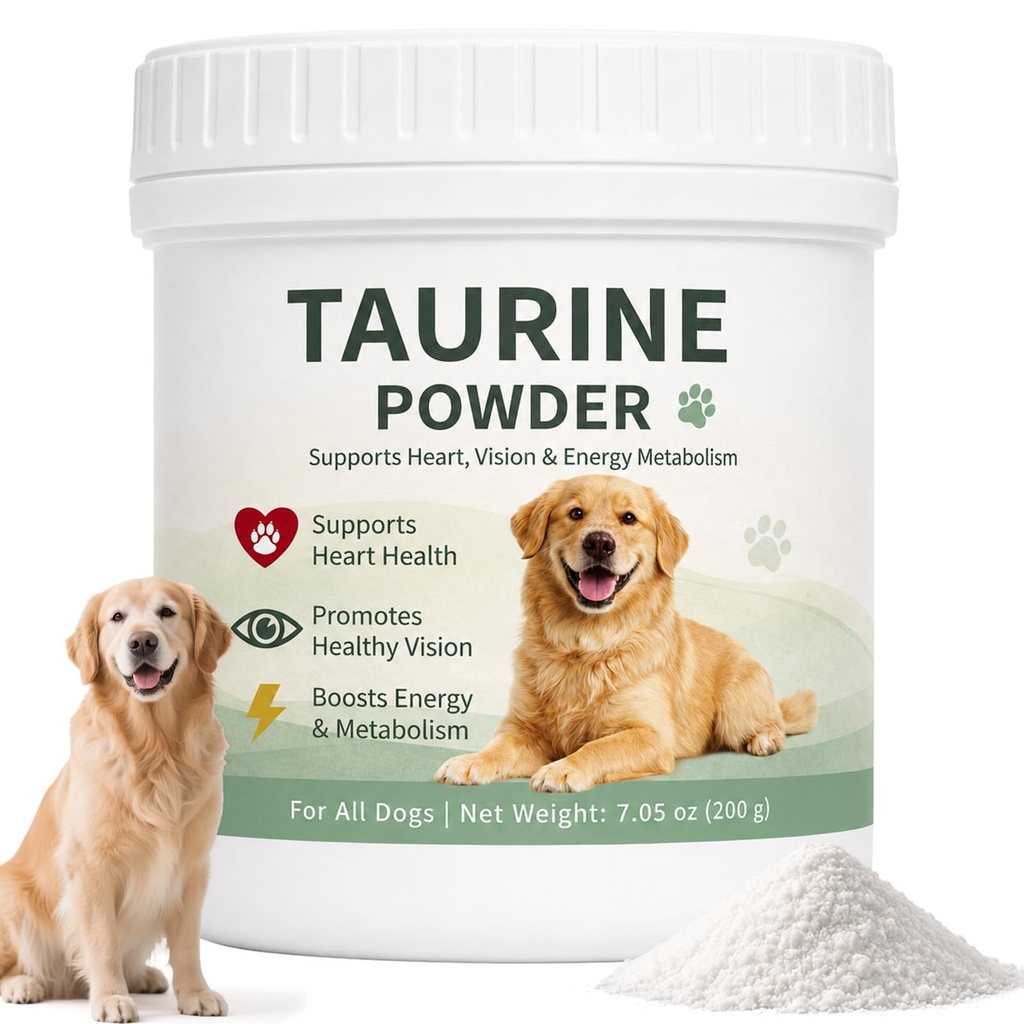 Taurine Powder for Dogs, Pure Taurine Supplement for Heart Health, Vision Support & Energy Metabolism, Promotes Immune System and Skin & Coat Health, Easy to Mix Daily Dog Supplement, 200g / 7.05 oz