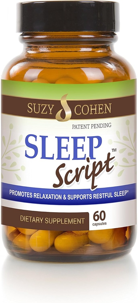 Suzy Cohen Sleep Script με Μελατονίνη - Βοτανική φόρμουλα ύπνου και χαλάρωσης για ενήλικες για Mood, άγχος και ύπνο, Περιέχει 5-HTP, L-theanine, Passionflower, Lemon Balm και GABA 60 κάψουλες.