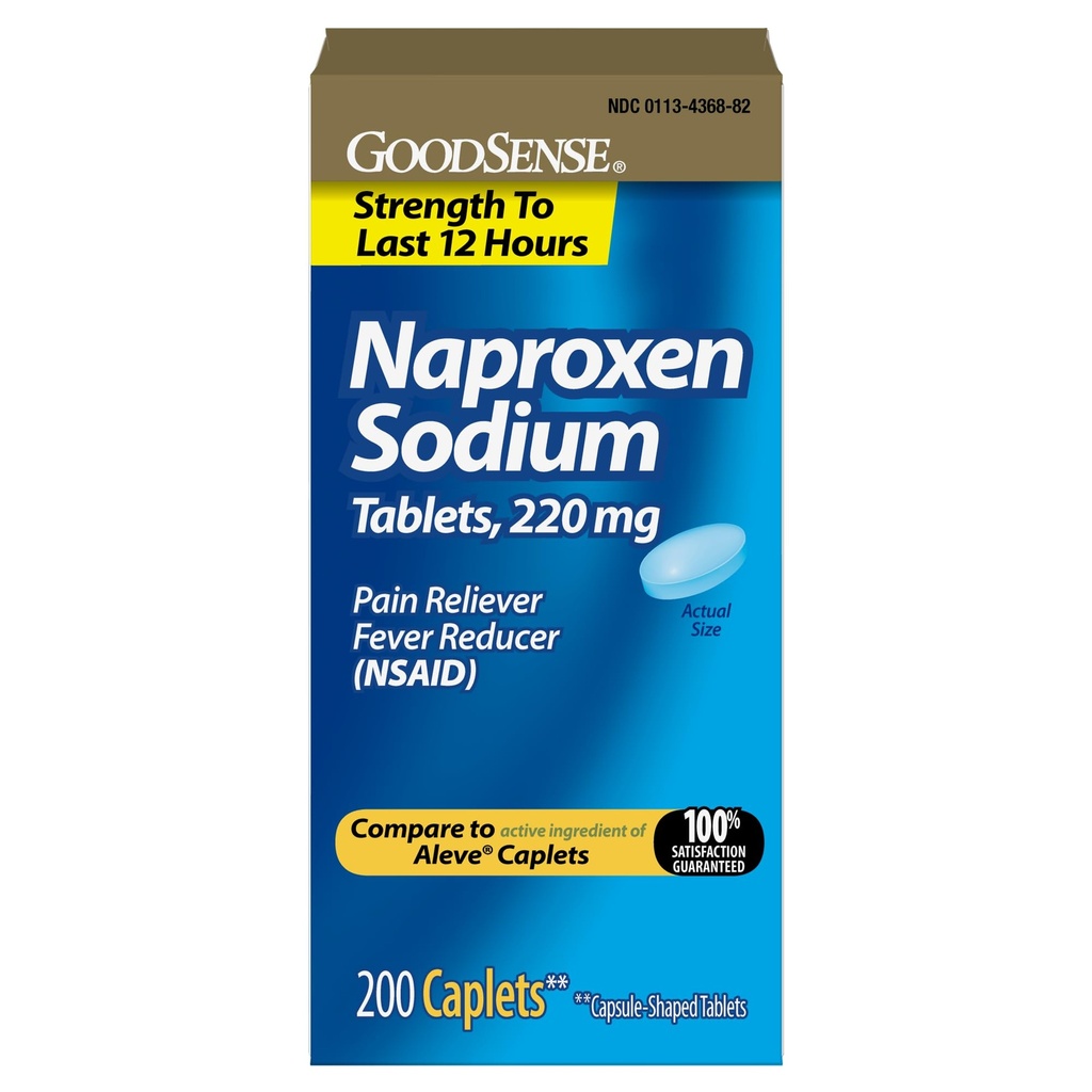 GoodSense Naproxen Sodium Tablets 220 mg, Pain Reliever and Fever Reducer (NSAID), 200 Count
