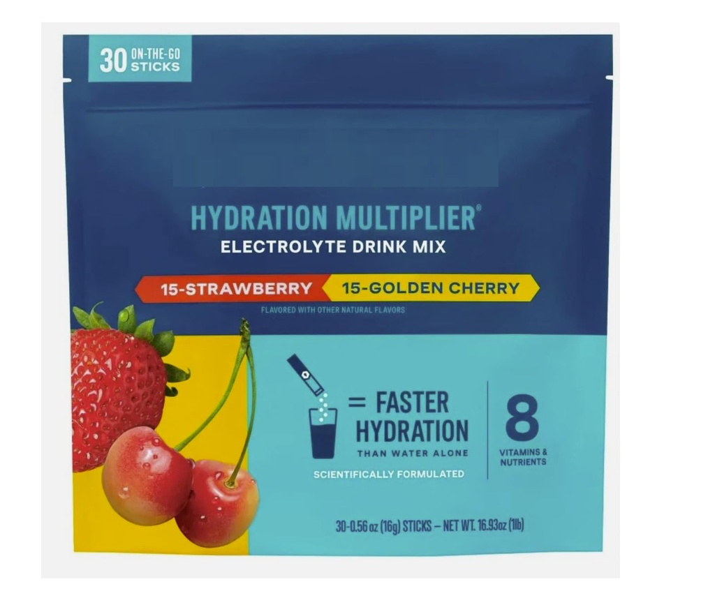Liquid IV Energy Hydration Multiplier, Strawberry and Golden Cherry Variety Pack, 30 Count