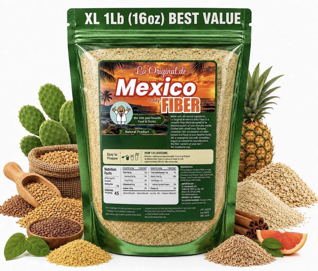 1LB La Original de Mexico Daily Fiber Powder – Natural Plant-Based – Easy Mix Fiber for Drinks, Smoothies & Food – Non-GMO & Additive Free Imported from Mexico