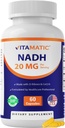 Vitamatic NADH 20mg with D-Ribose & CoQ10 – 60 Capsules, B-Nicotinamide Adenine Dinucleotide, Non-GMO, Gluten Free