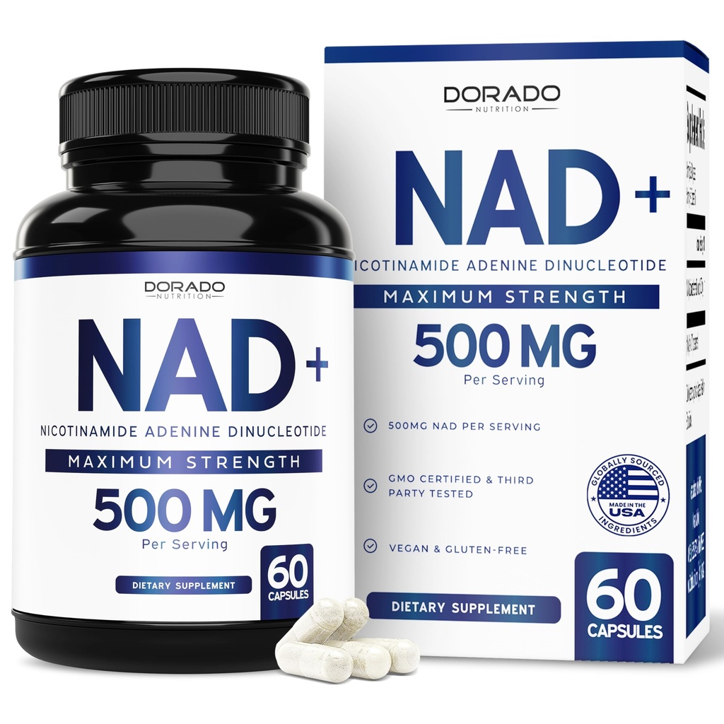 NAD Supplement (500mg Per Serving) NAD+Supplement Nicotinamide Adenine Dinucleotide for Women & Men Support NAD+ (Third Party Tested , Vegan Safe , No Fillers - Non GMO & USA Made - 60 Count)