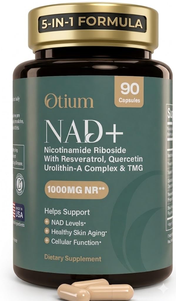 Otium NAD+ Supplement for Women & Men - 1000mg Nicotinamide Riboside with TMG, Resveratrol, Quercetin & Urolithin A | NAD Booster for Cellular Energy, Healthy Aging & Metabolism | 90 Vegan Capsules