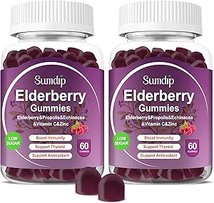 Gummies elderberry με ψευδάργυρο και βιταμίνη C ανοσοποιητική υποστήριξη φυτικά συμπληρώματα διατροφής Berry Flavor Vegan Gummy Non-GMO Gluten Free 60 Gummies-2 Pack