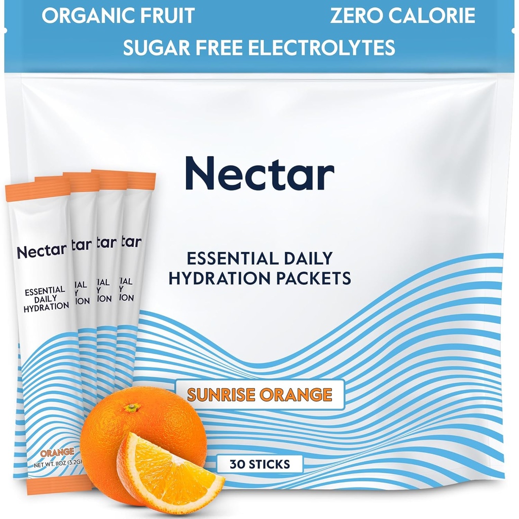 Nectar Hydration Packets - Electrolytes Powder Packets - No Sugar or Calories - Organic Fruit Liquid Daily IV Electrolytes Powder for Dehydration Relief and Rapid Rehydration (Orange 30 Pack)