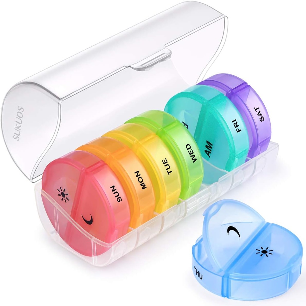 Sukuos Large Weekly Pill Organizer 2 φορές την ημέρα, Daily Pill Box 7 Day Easy to Open with Double Protection, AM Pill Case for Medicine/Vitamin/Fish Oil/Supplements (Clear)
